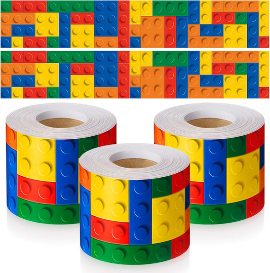 Glenmal 3roll 65.6 Feet Building Block Bulletin Board Borders Classroom Borders Colorful Bulletin Board Trim for School Classroom Nursery Room Chalkboard Whiteboard Decoration Office and Home