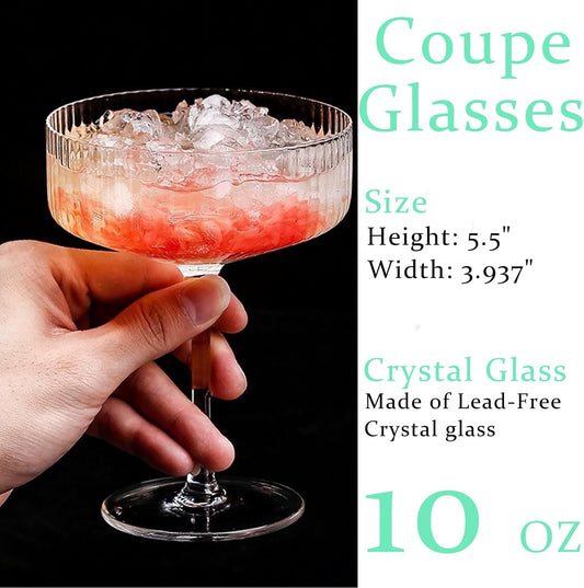 Ribbed Coupe Glasses Set Of 4 | Espresso Martini Glasses | Vintage Cocktail Glasses | Margarita Glass