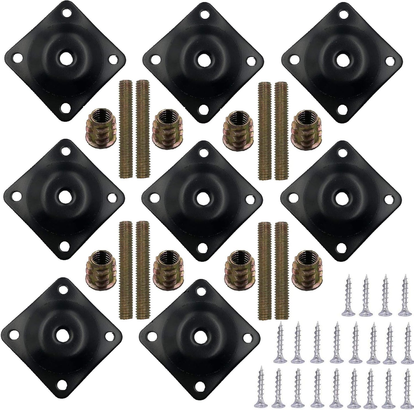 8 Sets Furniture Leg Mounting Plates with Hanger Bolts Screws Great for Furniture Sofas Couches Seats (Black)