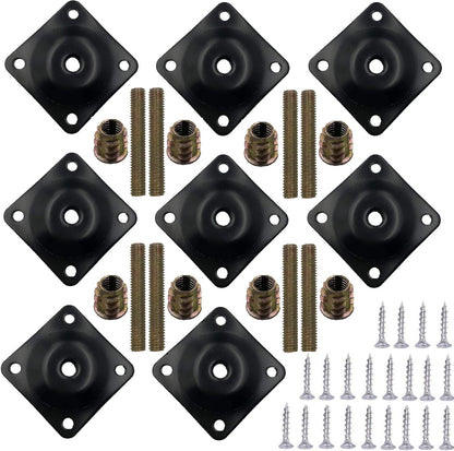 8 Sets Furniture Leg Mounting Plates with Hanger Bolts Screws Great for Furniture Sofas Couches Seats (Black)