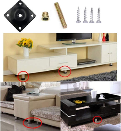 8 Sets Furniture Leg Mounting Plates with Hanger Bolts Screws Great for Furniture Sofas Couches Seats (Black)