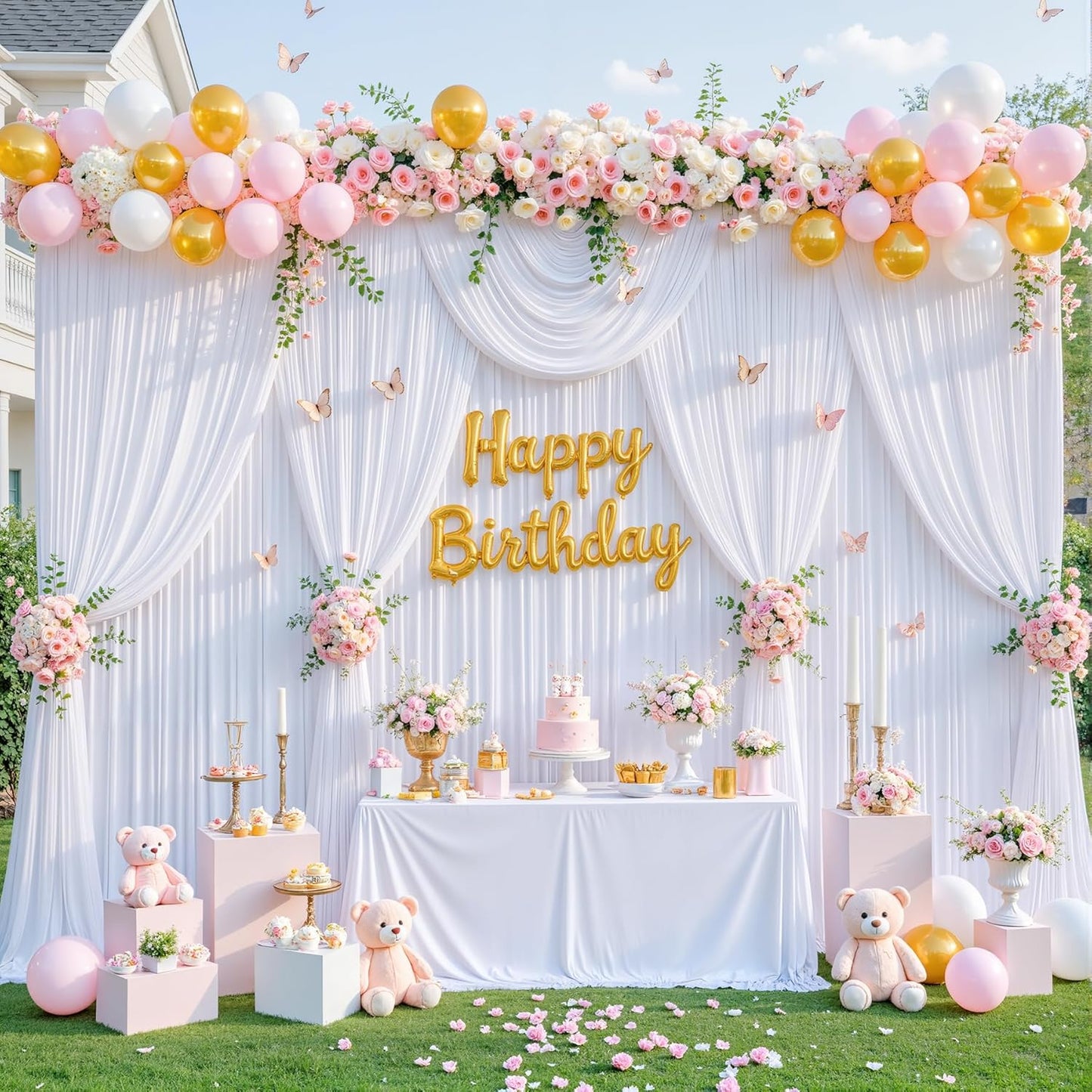 10x10 White Backdrop Curtain for Parties Wedding Wrinkle Free White Photo Curtains Backdrop Drapes Fabric Decoration for Baby Shower 5ft x 10ft,2 Panels