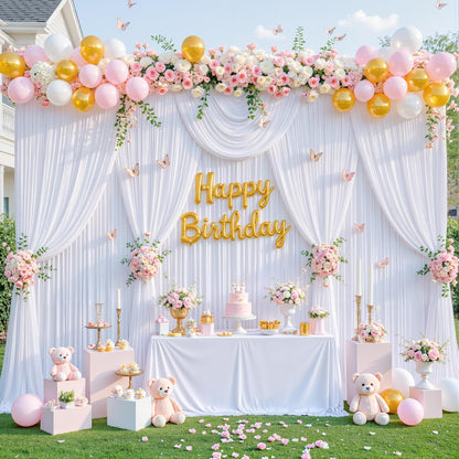 10x10 White Backdrop Curtain for Parties Wedding Wrinkle Free White Photo Curtains Backdrop Drapes Fabric Decoration for Baby Shower 5ft x 10ft,2 Panels