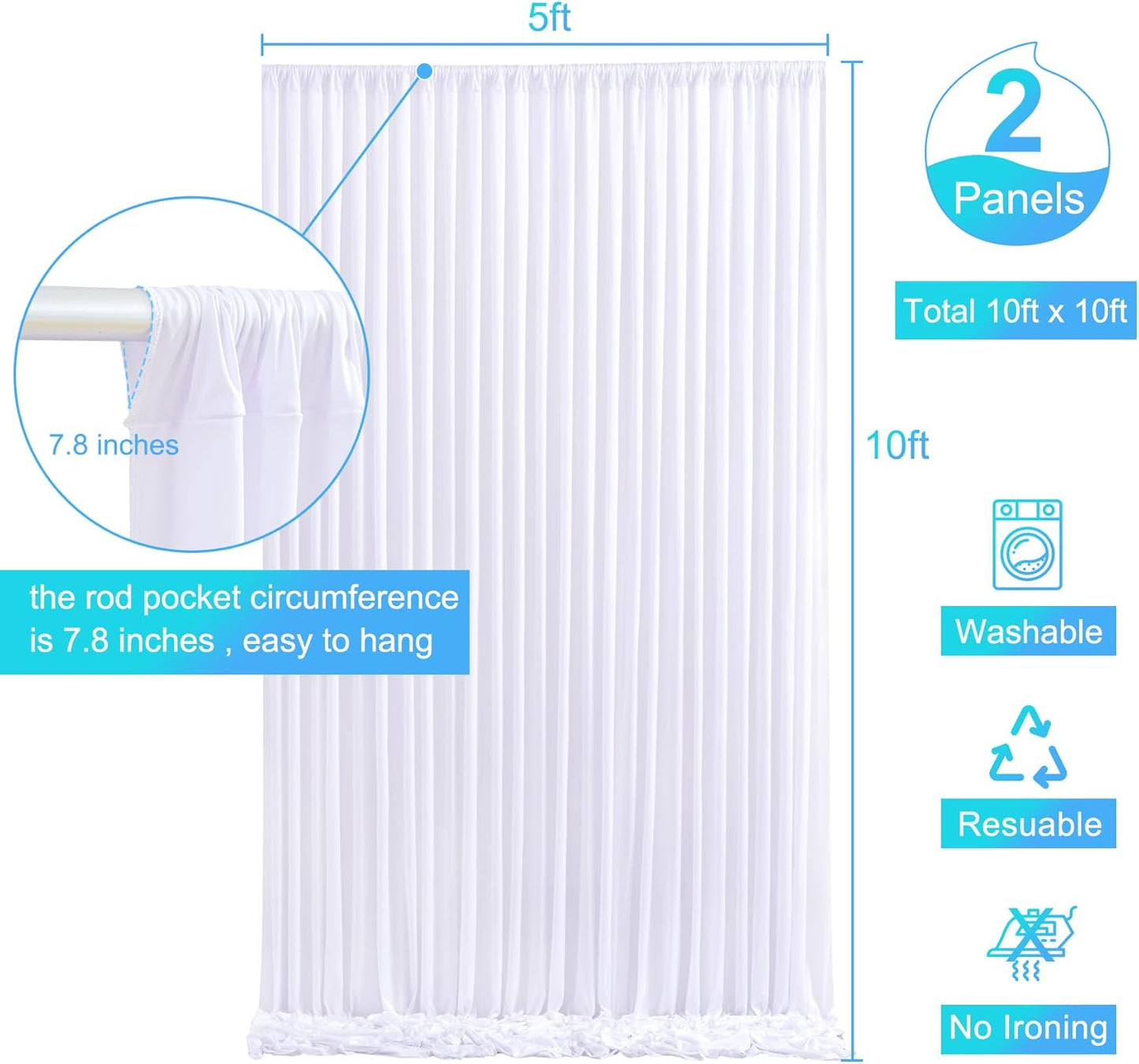 10x10 White Backdrop Curtain for Parties Wedding Wrinkle Free White Photo Curtains Backdrop Drapes Fabric Decoration for Baby Shower 5ft x 10ft,2 Panels