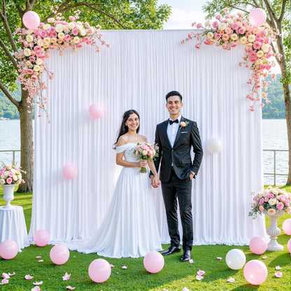 10x10 White Backdrop Curtain for Parties Wedding Wrinkle Free White Photo Curtains Backdrop Drapes Fabric Decoration for Baby Shower 5ft x 10ft,2 Panels
