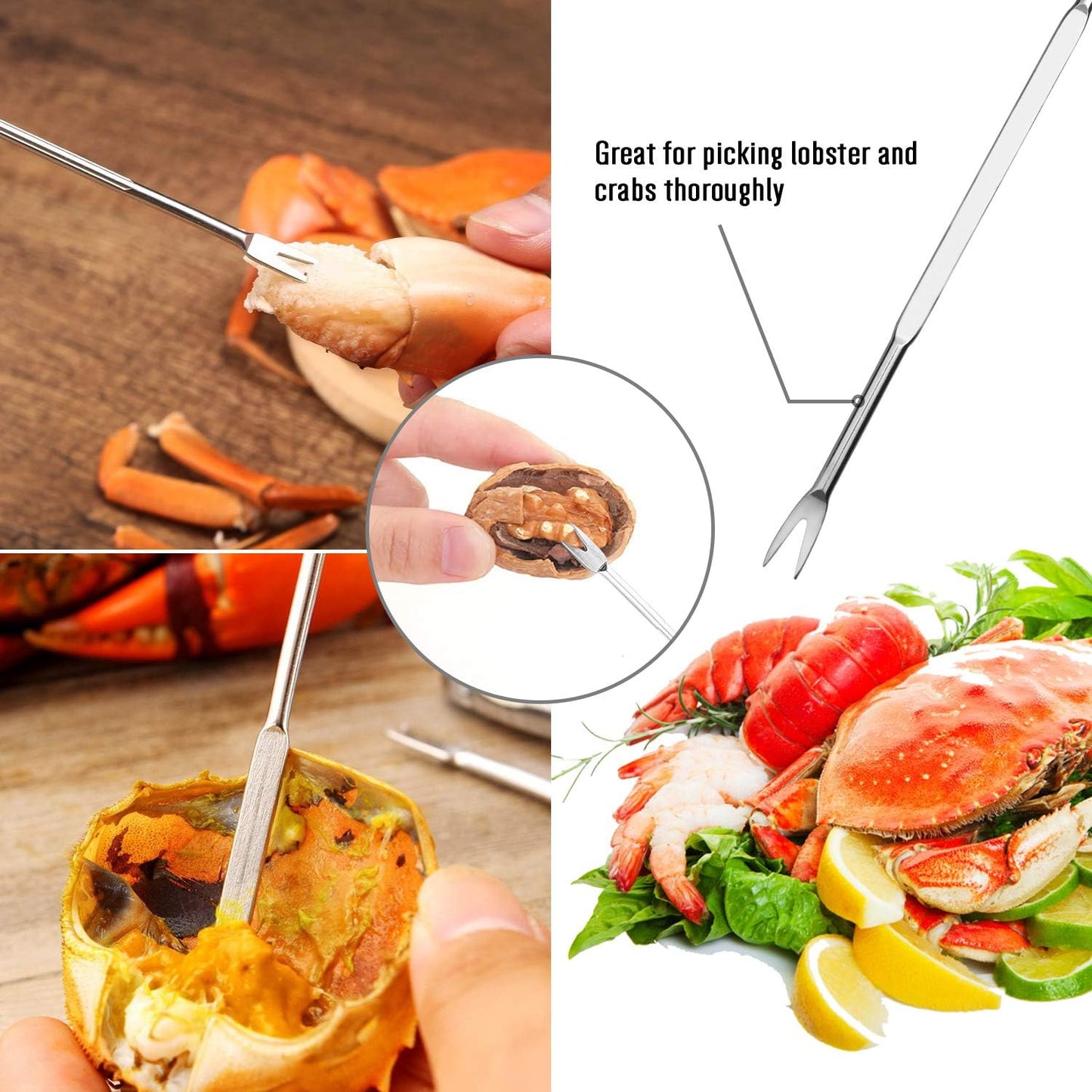 20-piece Seafood Tools Set includes 6 Crab Crackers, 6 Lobster Shellers, 6 Crab Leg Forks/Picks and 2 Seafood Scissors & Storage Bag - Nut Cracker Set