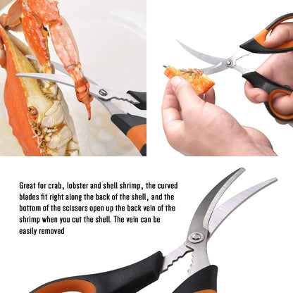 20-piece Seafood Tools Set includes 6 Crab Crackers, 6 Lobster Shellers, 6 Crab Leg Forks/Picks and 2 Seafood Scissors & Storage Bag - Nut Cracker Set