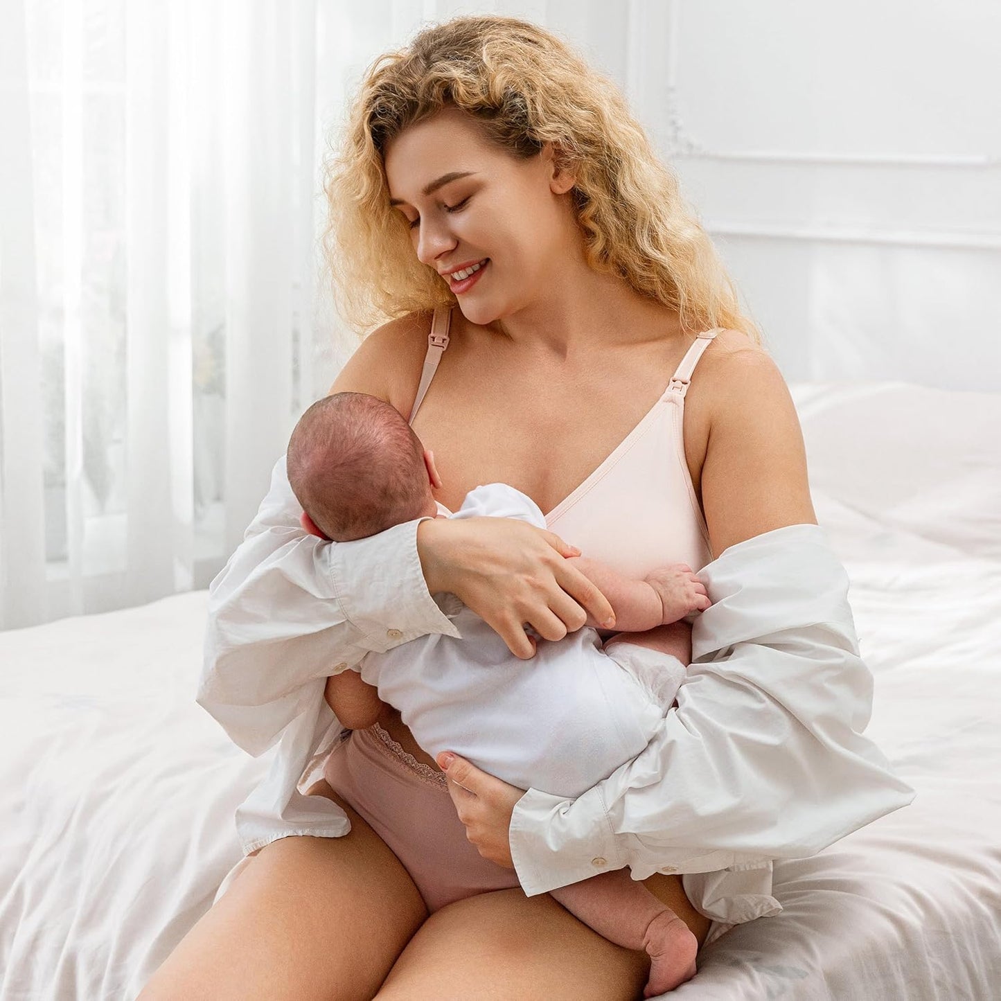 Womens Nursing Bra Seamless Breastfeeding Sleep Maternity Bra with Remove Bra Pads Extenders 5 Pack