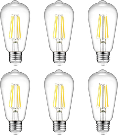 Vintage LED Edison Bulbs, 6W, Non-Dimmable, Equivalent 60W, High Brightness Cool White 4000K, ST58 Antique LED Filament Bulbs with 80+ CRI, E26 Medium Base, Clear Glass, 6 Packs