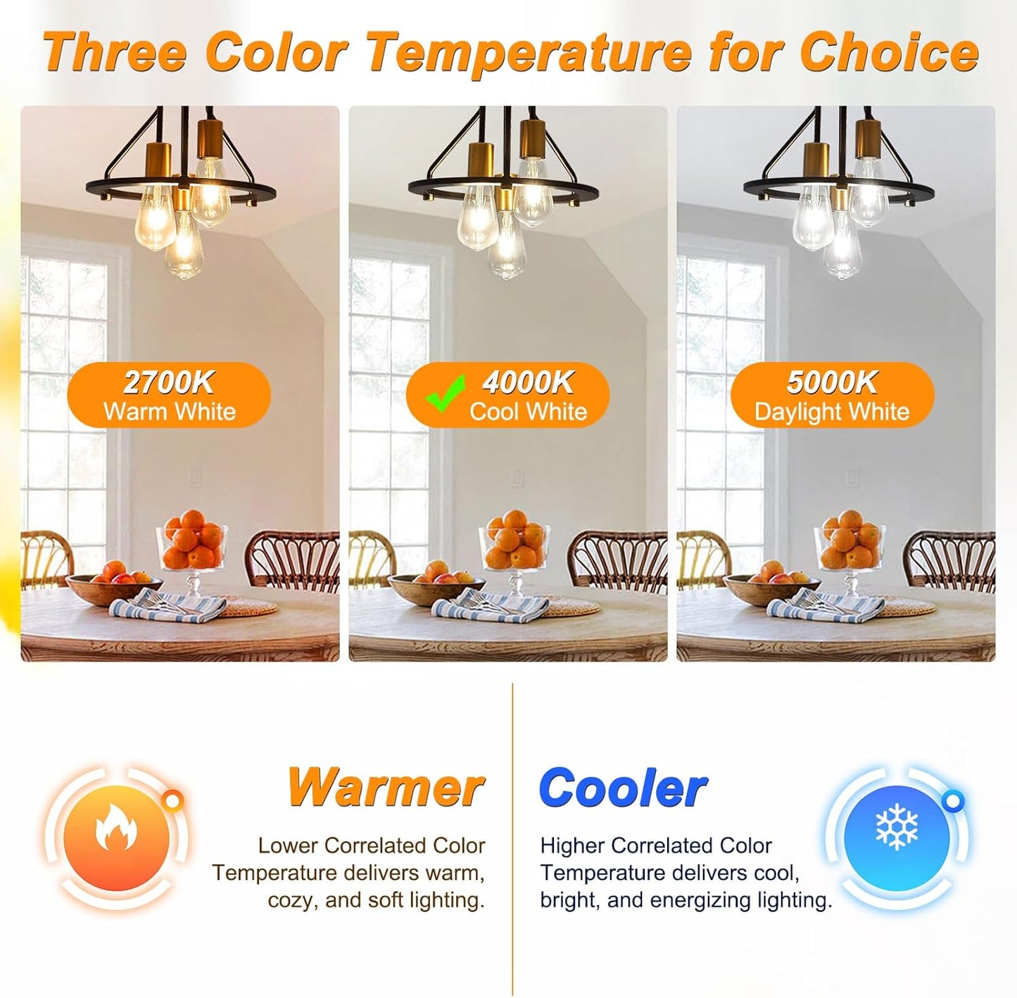 Vintage LED Edison Bulbs, 6W, Non-Dimmable, Equivalent 60W, High Brightness Cool White 4000K, ST58 Antique LED Filament Bulbs with 80+ CRI, E26 Medium Base, Clear Glass, 6 Packs