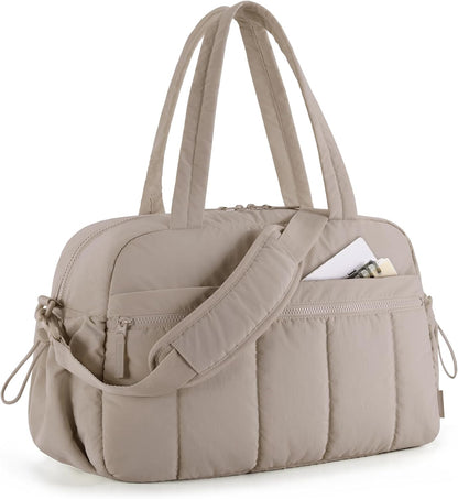 Gym Bag for Woman, 24L Carry on Travel Duffle Bag with Wet Pocket, Water Resistant Weekender Bags for Sports, Trips, Camel