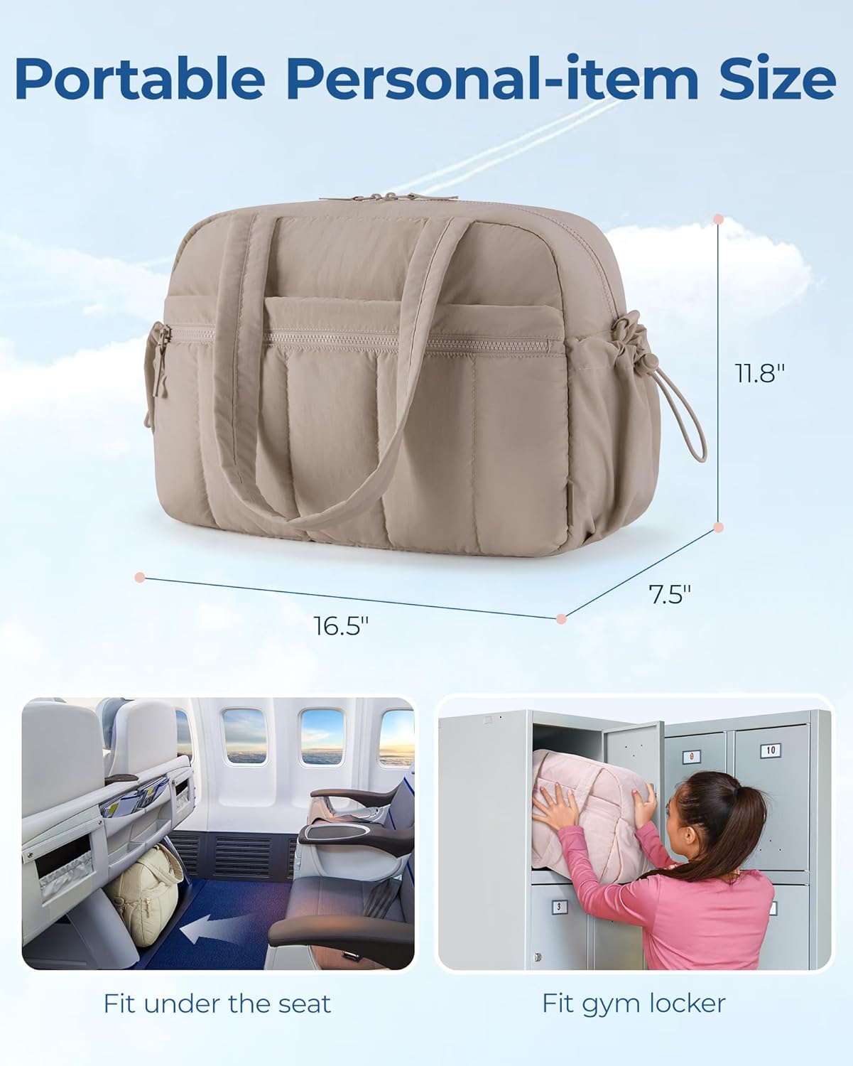 Gym Bag for Woman, 24L Carry on Travel Duffle Bag with Wet Pocket, Water Resistant Weekender Bags for Sports, Trips, Camel