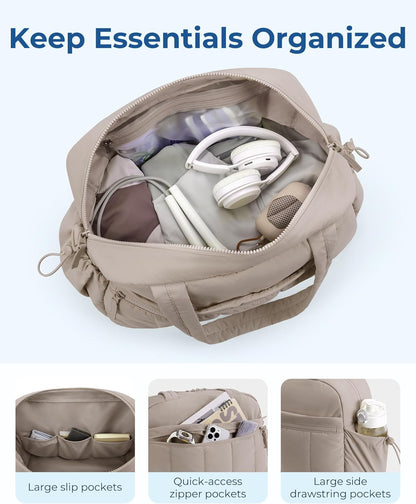 Gym Bag for Woman, 24L Carry on Travel Duffle Bag with Wet Pocket, Water Resistant Weekender Bags for Sports, Trips, Camel