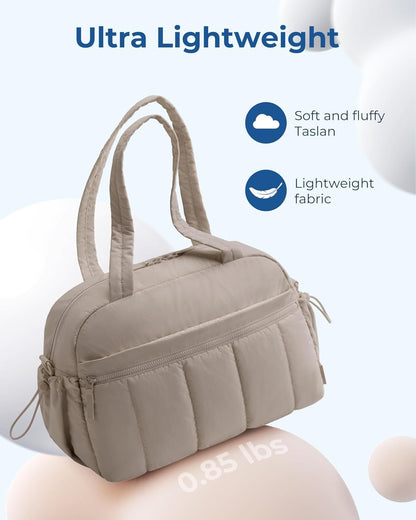 Gym Bag for Woman, 24L Carry on Travel Duffle Bag with Wet Pocket, Water Resistant Weekender Bags for Sports, Trips, Camel