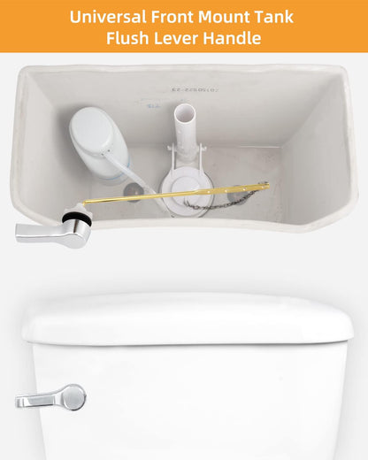 Universal Front Mount Toilet Handle Tank Flush Lever Replacement Handle with Stainless Steel Flapper Chains for Most Front Mount Toilets- Chrome Finish Toilet Handle