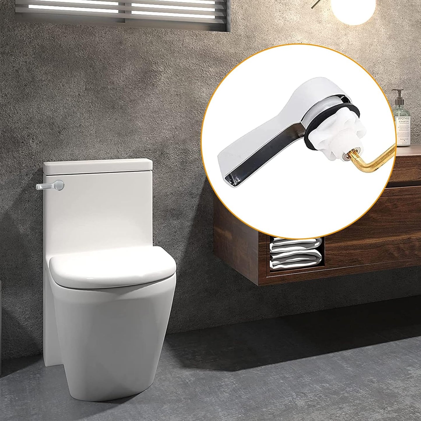 Universal Front Mount Toilet Handle Tank Flush Lever Replacement Handle with Stainless Steel Flapper Chains for Most Front Mount Toilets- Chrome Finish Toilet Handle