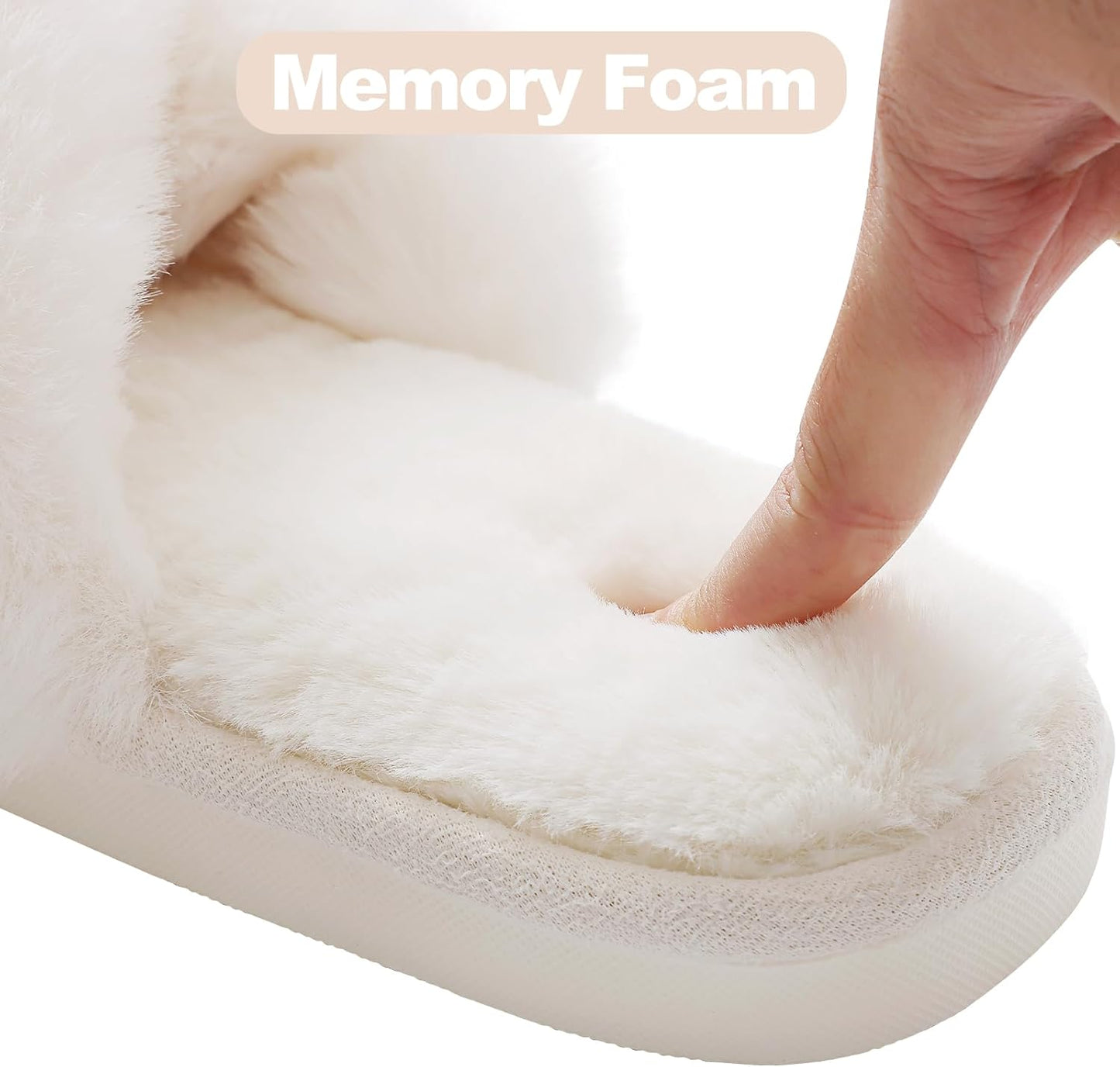 Women's Fuzzy Slippers Cross Band Memory Foam House Slippers Open Toe