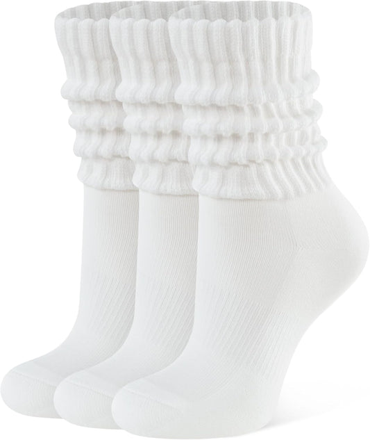 Womens Slouch Crew Socks Retro Cozy Scrunch Design Cotton Slouchy Socks Casual Comfort 3 Pairs