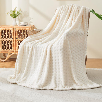 Throw Blankets for Bed Waffle White Blanket for Women Cozy Soft Fluffy Fleece Throw Blanket for Couch Lightweight Breathable Bed for All Season Cream 50x70