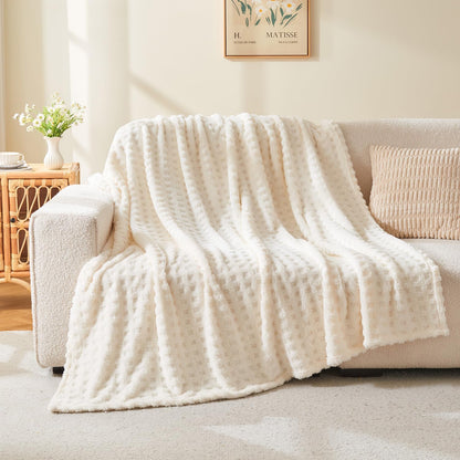 Throw Blankets for Bed Waffle White Blanket for Women Cozy Soft Fluffy Fleece Throw Blanket for Couch Lightweight Breathable Bed for All Season Cream 50x70