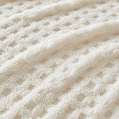 Throw Blankets for Bed Waffle White Blanket for Women Cozy Soft Fluffy Fleece Throw Blanket for Couch Lightweight Breathable Bed for All Season Cream 50x70