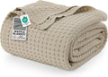 100% Cotton Khaki Waffle Blanket (Big Size - 120x120 Inch) Soft Lightweight Cozy Breathable Bed Blanket for All Seasons