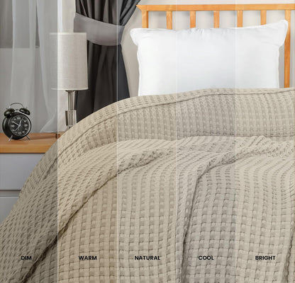 100% Cotton Khaki Waffle Blanket (Big Size - 120x120 Inch) Soft Lightweight Cozy Breathable Bed Blanket for All Seasons