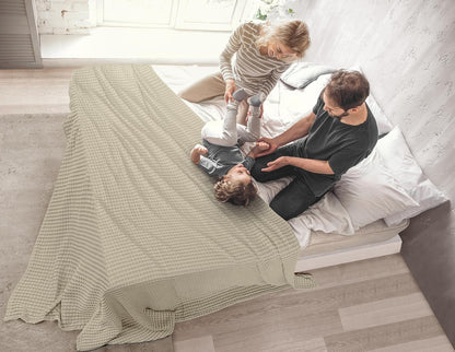 100% Cotton Khaki Waffle Blanket (Big Size - 120x120 Inch) Soft Lightweight Cozy Breathable Bed Blanket for All Seasons