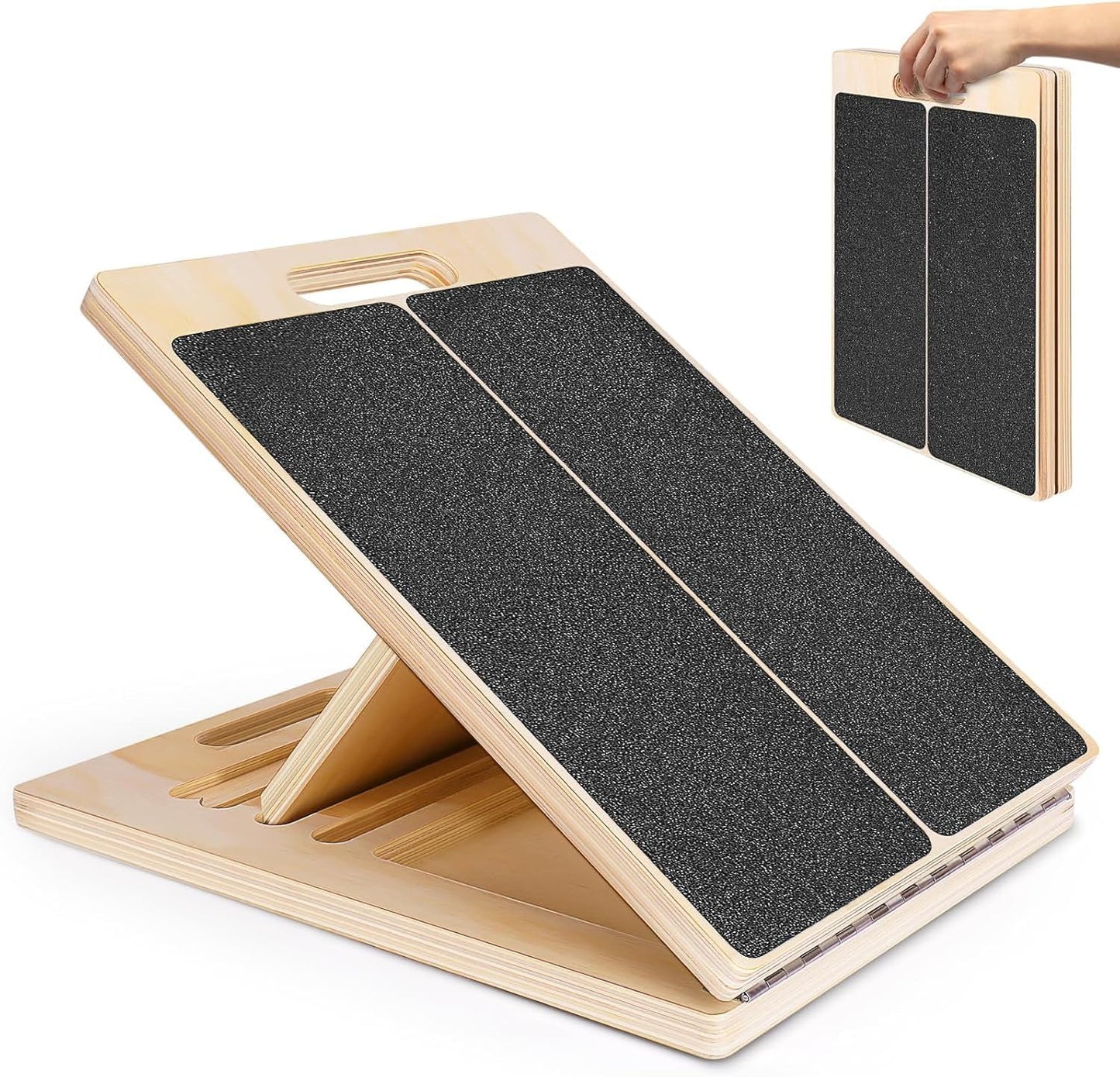 Portable Wooden Slant Board for Calf Stretching Squats Calf Stretcher Pilates Physical Therapy Equipment Adjustable Incline Board for Knees Ankle Heel Feet Leg.