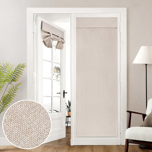 100% Natural Linen Blackout French Door Curtains, Privacy Door Window Curtains, 26 X 72 Inch Room Darkening Blinds, Thermal Insulated Shades for Bedroom, 1 Panel