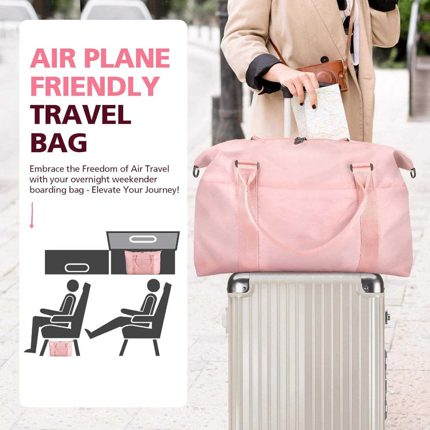Travel Duffle Bag, Waterproof Weekender Carry On Tote Bags for Women, Men, Hospital Bag, Overnight Bag Luggage with Trolley Sleeve