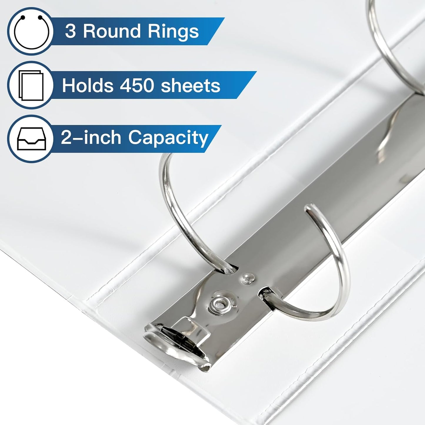 2-inch 3 Ring Binder with 2 Interior Pockets, Heavy Duty 2'' Binders Holds US Letter Size 8.5'' x 11'' Paper - Versatile Binders for Office, Home, and School Use, 6 Pack (White)