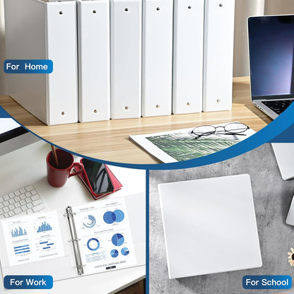 2-inch 3 Ring Binder with 2 Interior Pockets, Heavy Duty 2'' Binders Holds US Letter Size 8.5'' x 11'' Paper - Versatile Binders for Office, Home, and School Use, 6 Pack (White)