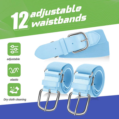12 Pcs Baseball Belts Softball Belts Bulk for Adult and Youth Adjustable
