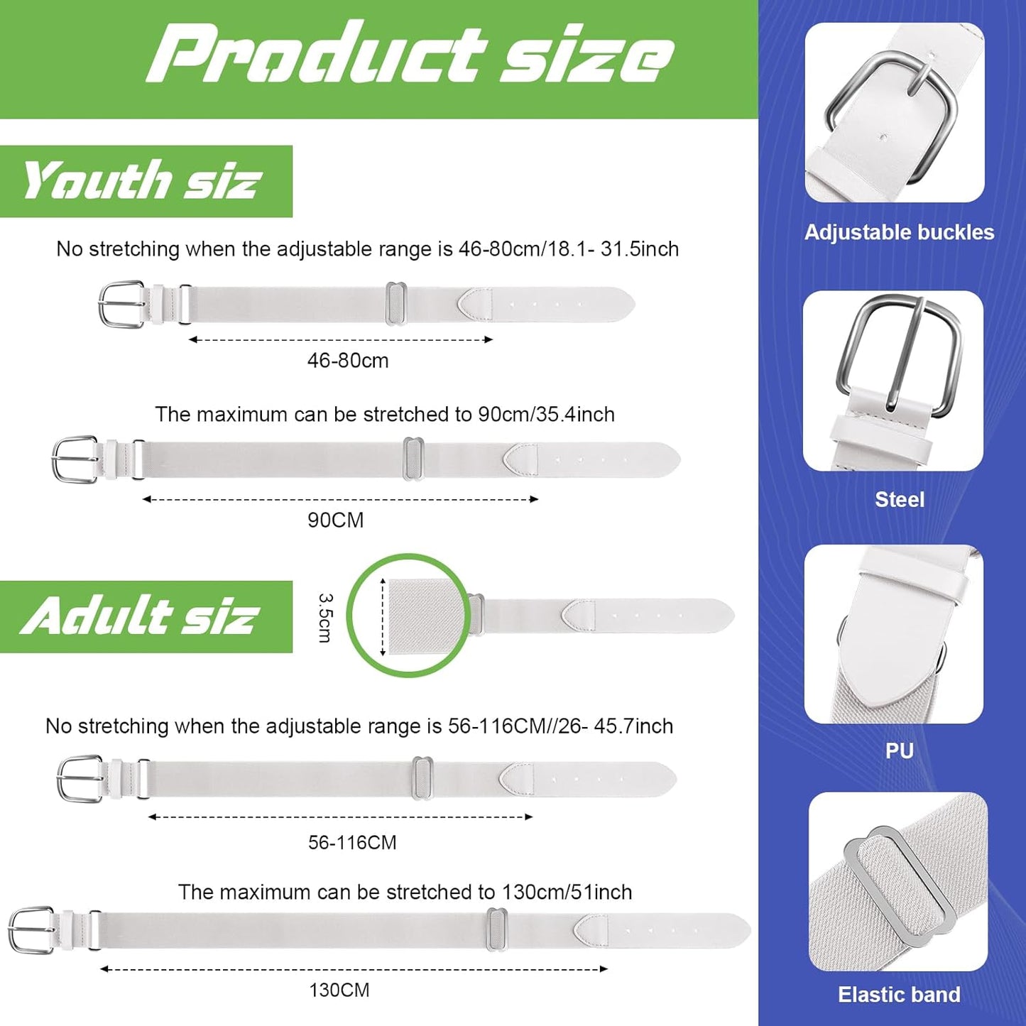 12 Pcs Baseball Belts Softball Belts Bulk for Adult and Youth Adjustable