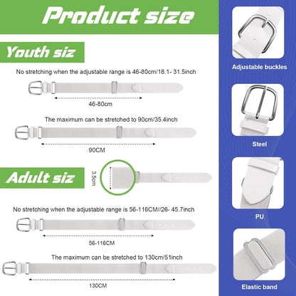 12 Pcs Baseball Belts Softball Belts Bulk for Adult and Youth Adjustable