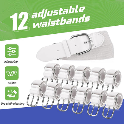 12 Pcs Baseball Belts Softball Belts Bulk for Adult and Youth Adjustable