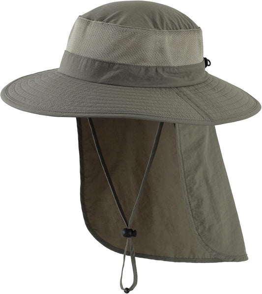 Outdoor UPF50+ Mesh Sun Hat Wide Brim Fishing Hat with Neck Flap Sun Hat for Men Women