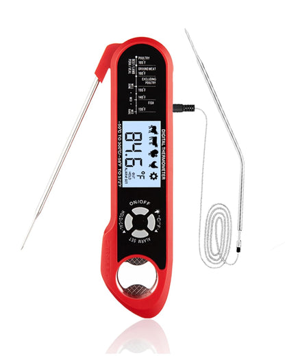 Meat Thermometer, Instant Read Digital Thermometer-Waterproof/Backlight, 43in Extended Probe and Folding Probe, Oven-Safe Design, Kitchen Food Thermometer for Deep Fry, Grilling, BBQ