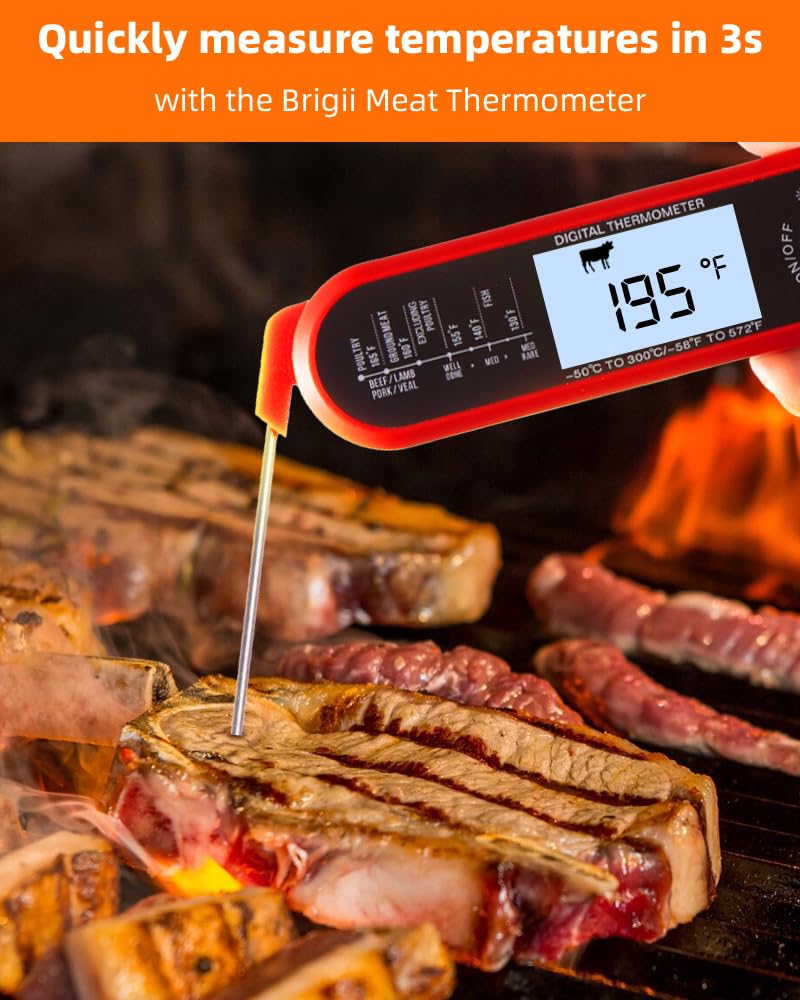 Meat Thermometer, Instant Read Digital Thermometer-Waterproof/Backlight, 43in Extended Probe and Folding Probe, Oven-Safe Design, Kitchen Food Thermometer for Deep Fry, Grilling, BBQ