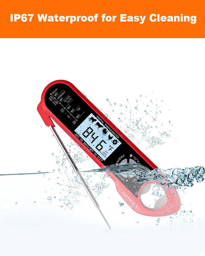 Meat Thermometer, Instant Read Digital Thermometer-Waterproof/Backlight, 43in Extended Probe and Folding Probe, Oven-Safe Design, Kitchen Food Thermometer for Deep Fry, Grilling, BBQ