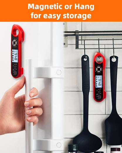 Meat Thermometer, Instant Read Digital Thermometer-Waterproof/Backlight, 43in Extended Probe and Folding Probe, Oven-Safe Design, Kitchen Food Thermometer for Deep Fry, Grilling, BBQ