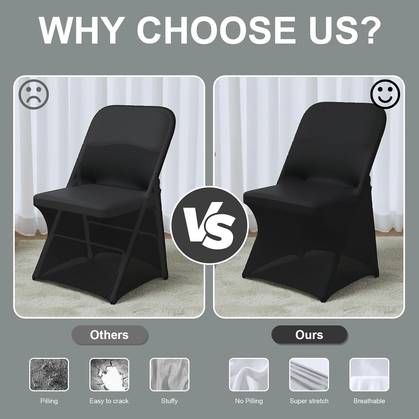 Spandex Folding Chair Covers 100 Pcs Universal Fitted Stretchy Dining Chair Slipcovers for Wedding Party Banquet Flat-Front Chair Cover (Black)