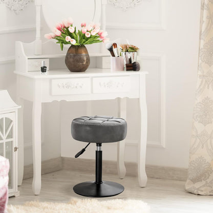 Adjustable Vanity Stool, 360 Swivel Chair for Makeup Room, Gray Faux Leather Stool for Bathroom & Living Room