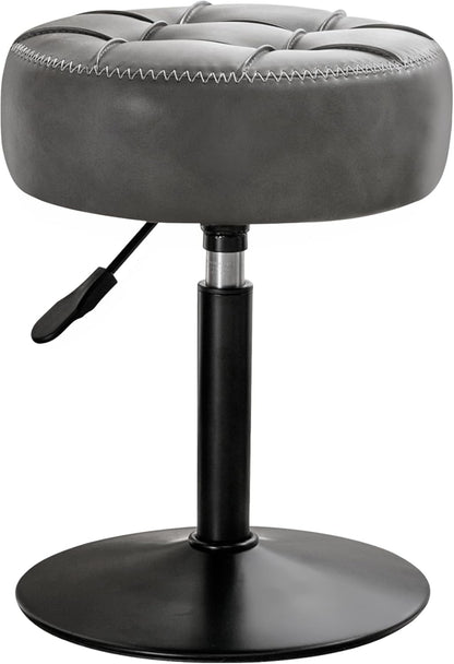 Adjustable Vanity Stool, 360 Swivel Chair for Makeup Room, Gray Faux Leather Stool for Bathroom & Living Room