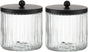 2-Pack Glass Qtip Holder Dispenser Set - Bathroom Canister Storage Organizer for Cotton Balls, Swabs, Floss Picks, and Makeup Sponges with Matte Black Metal Lid - Clear Vanity Apothecary Jars