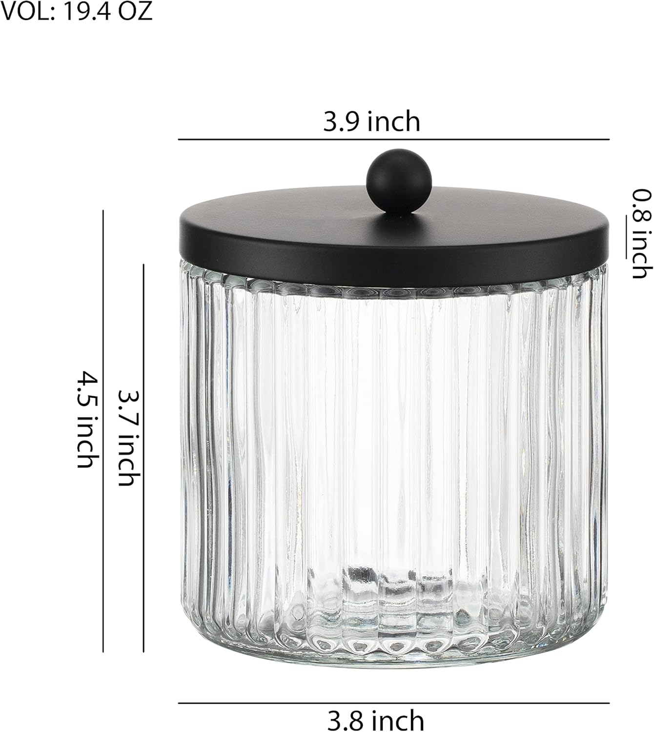 2-Pack Glass Qtip Holder Dispenser Set - Bathroom Canister Storage Organizer for Cotton Balls, Swabs, Floss Picks, and Makeup Sponges with Matte Black Metal Lid - Clear Vanity Apothecary Jars