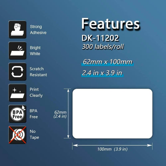 '- Compatible Shipping Labels Replacement for Brother DK-1202 (2.4 in x 3.9 in), Use with Brother QL Label Printers [10 Rolls/3000 Labels]