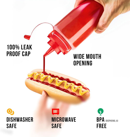 24 oz Large Condiment Squeeze Bottles for Sauces - Leak Proof - 4 Pack (XL)