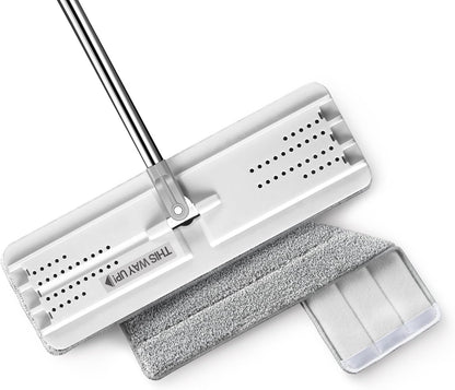 Flat Mops, Microfiber Mop for Floor Cleaning and Wall Cleaner, 50" Mop Handle with Flexible 13" Flat Head with a Microfiber Mop Pad - White